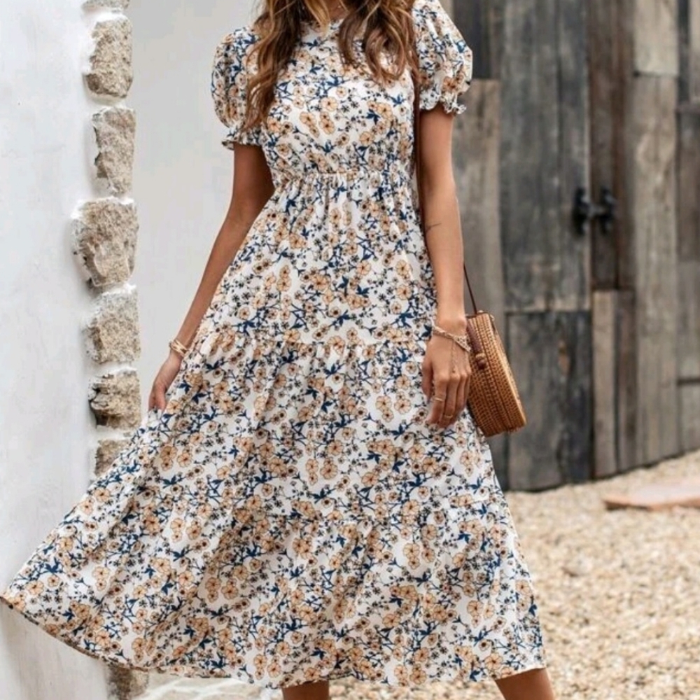 SHEIN Ruffle Hem Allover Floral A-Line Dress size S